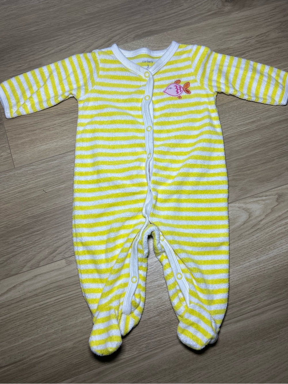 Carter's Yellow and White Striped Footed One-Piece with Fish Appliqué